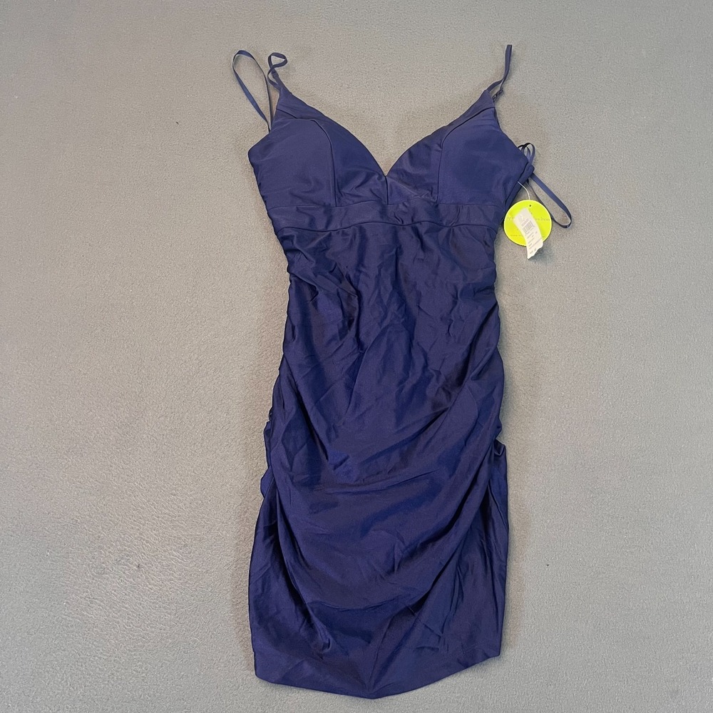 Windsor Midnight Blue Ruched Medium Bodycon Mini‎ Dress Spaghetti Navy Princess